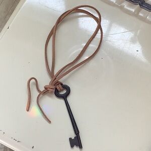 Vintage Antique Skeleton Key Leather Necklace Charm